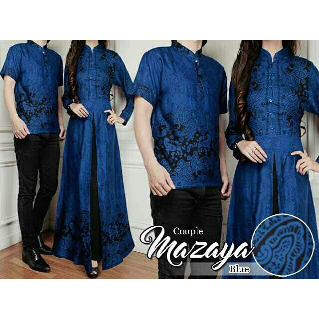 BAJU COUPLE BATIK / BAJU COUPLE PESTA / BAJU COUPLE MUSLIM PESTA KONDANGAN MEWAH MAZAYA BIRU