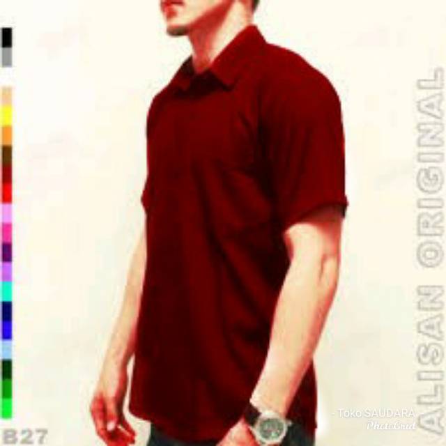 Kemeja formal pria alisan pendek maroon