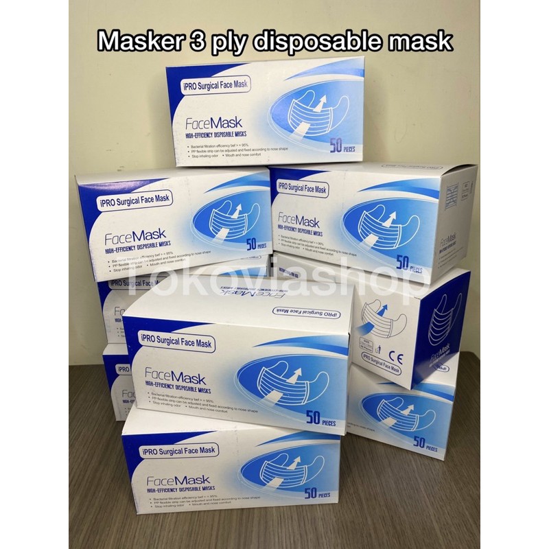 Masker iPro surgical face mask 3 ply earloop @50 pcs