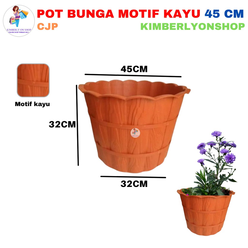 Pot Bunga Plastik Motif Kayu 45 Cm KHUSUS GOJEK