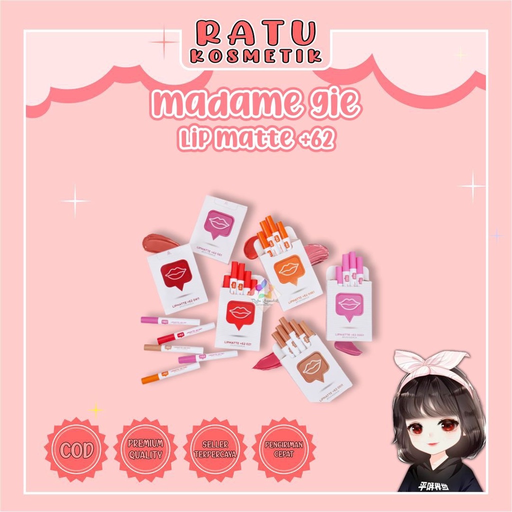 ❤ RATU ❤ Madame Gie Lip Matte +62 Make Up Lipstick 2ml | Lip Cream 62 (✔️BPOM)