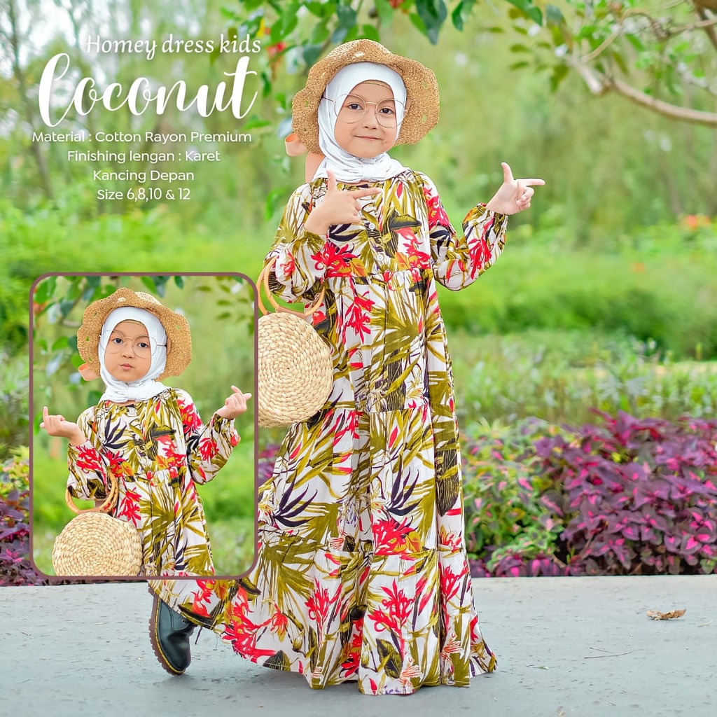 Termurah_Homey Dress Coconut Anak_Gamis Anak Bahan Rayon Premium_Pakaian Muslim Anak Perempuan Best seller