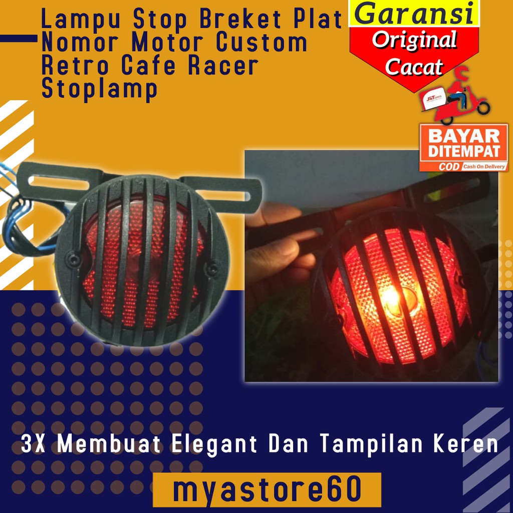 Lampu Stop Breket Plat Nomor Motor Custom Retro Cafe Racer Japstyle Stoplamp