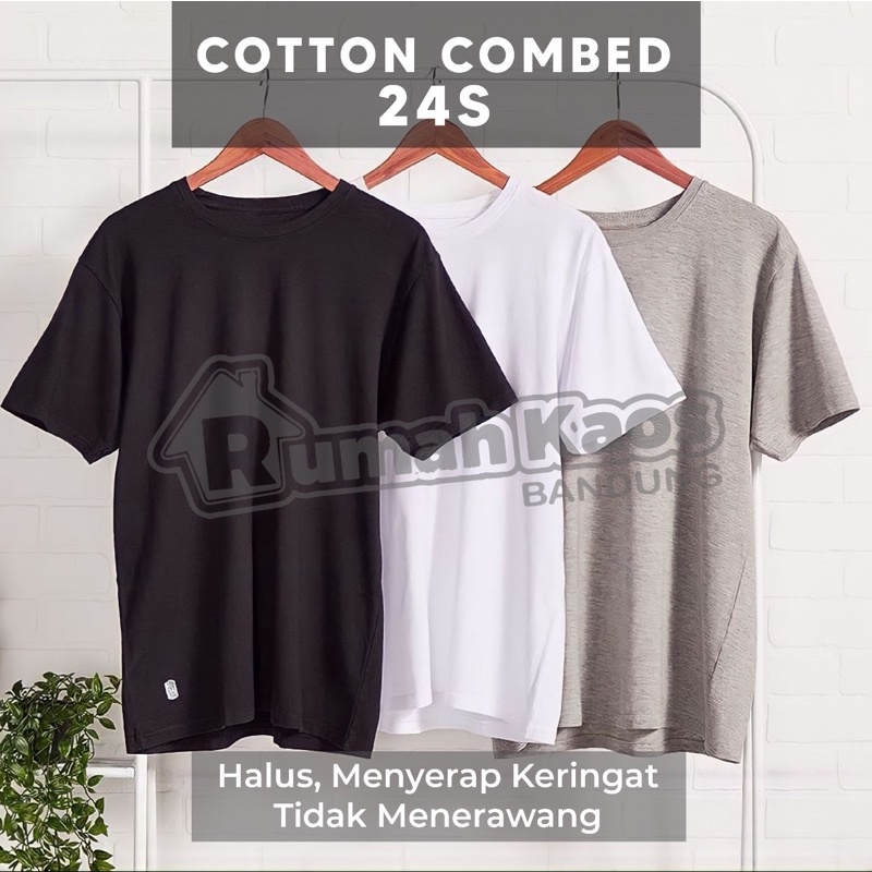 (TEBAL) KAOS POLOS LENGAN PENDEK 24S COTTON COMBED REAKTIF UNISEX PRIA DAN WANITA DISTRO