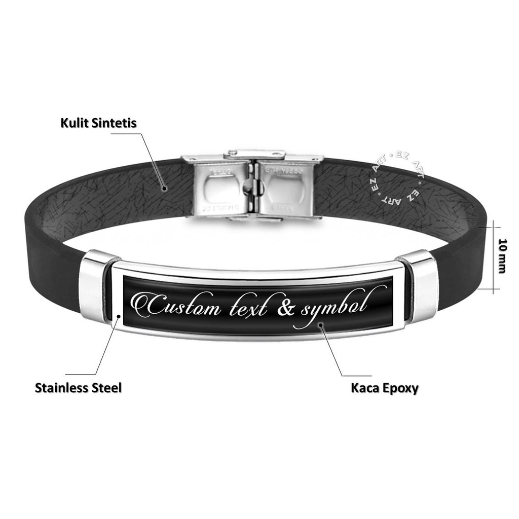 GELANG KULIT CUSTOM TULISAN SIMBOL ANGKA NAMA TANGGAL MODEL SABUK STRAP KULIT PLAT STAINLESS STEEL COUPLE PASANGAN