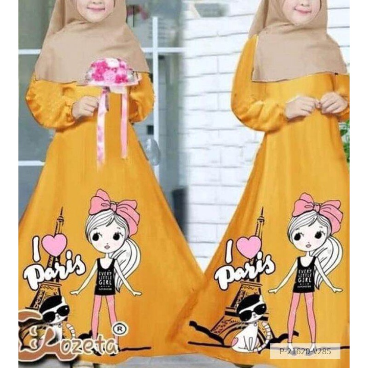 gamis anak parisan kuning (free bergo)