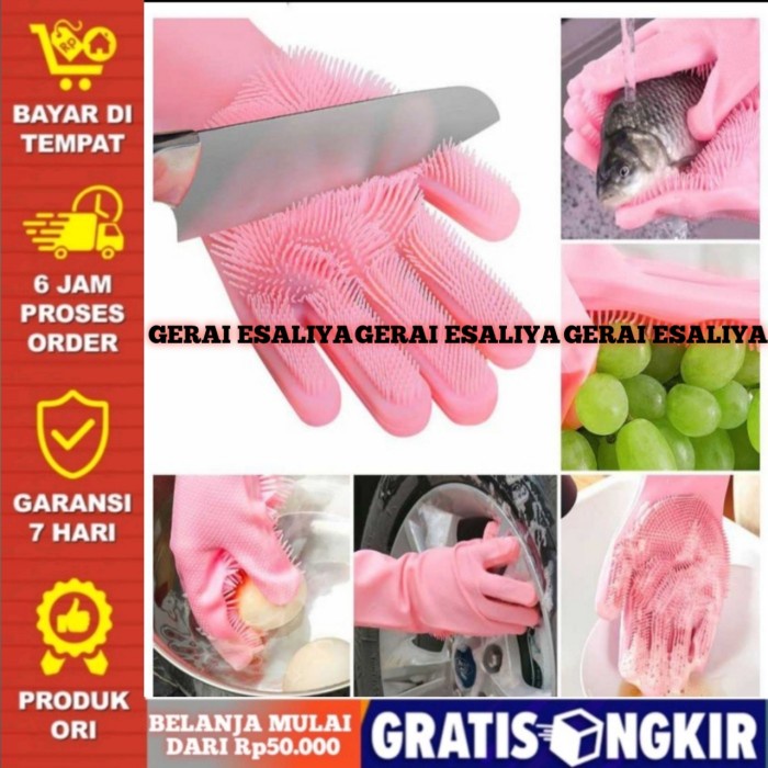 Sarung Tangan Sikat Mencuci Magic Silicone Gloves - E034 - Pink