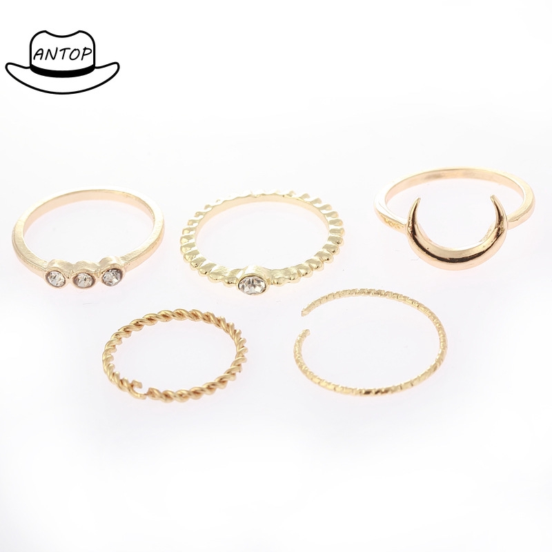 Antop！5Pcs Cincin Vintage Boho Model Stackable Bulan untuk Wanita