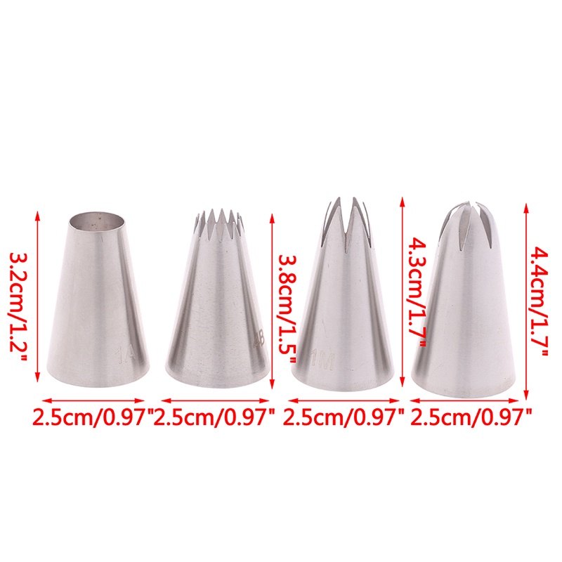 4pcs / set Spuit Piping Icing Bahan Stainless Steel Ukuran Besar Untuk Dekorasi Kue