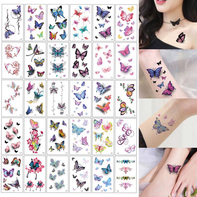 Grosir Termurah Tato Kupu kupu berwarna - Tatto Temporer Butterfly , Tato temporary Stiker Tato Halal Dewasa