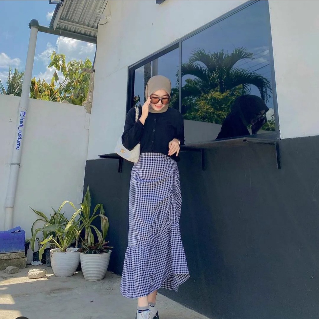 Rok Tartan~Rok Panjang Wanita Motif Kotak Kecil~Skirt Serut Ootd