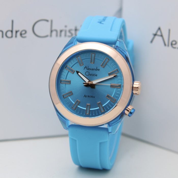Jam tangan wanita Alexandre Christie AC 2928 AC2928 light blue rosegol Original