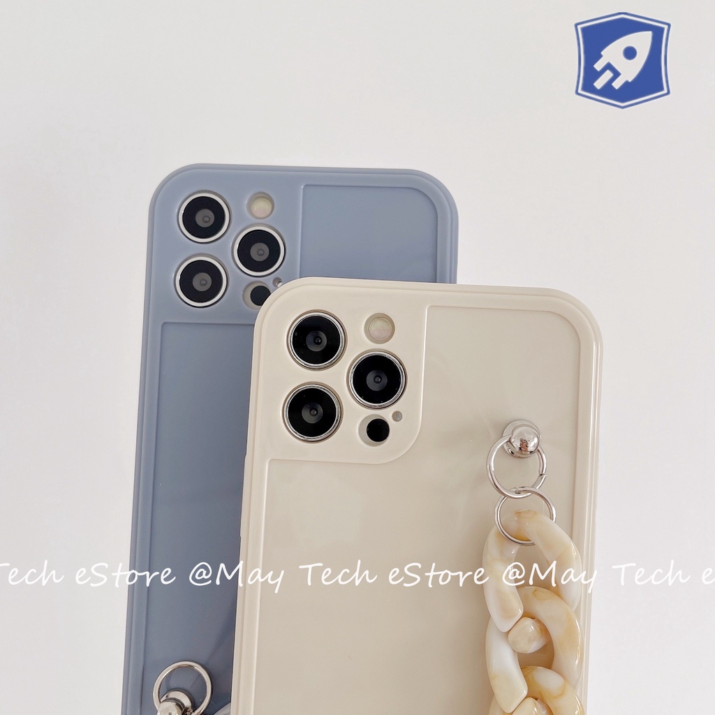 Casing iPhone Putih Beige / Biru / Coklat Coffee Transparan dengan Hand Grip Rantai iPhone X XS XR XSMAX 11 12 13 PRO PROMAX