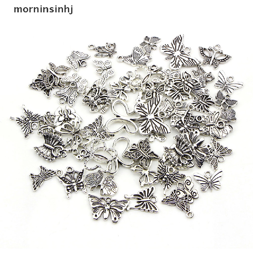 60pcs / set Liontin Bentuk Kupu-Kupu Warna Silver Gaya Vintage Tibet Untuk Kerajinan Perhiasan