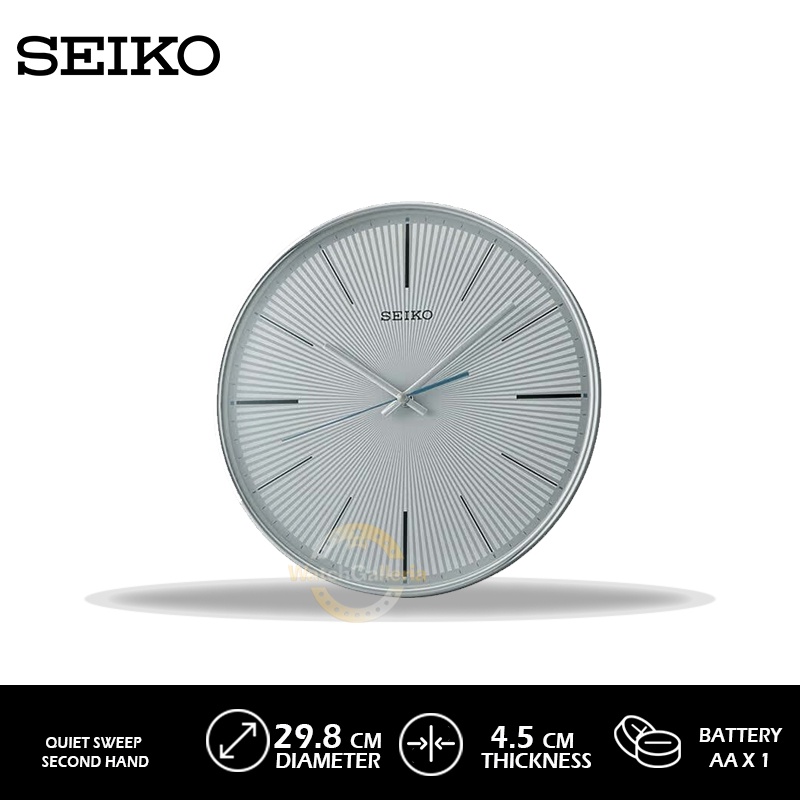 Seiko Wall Clock QXA733S QXA733 Analog Silver Chrome Plastic Case Aluminum White Dial Decorator