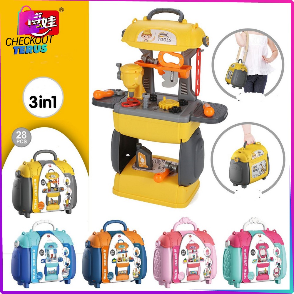 CT M144 Mainan Anak Tas Koper 3in1 Mainan Dokter Dokteran Suitcase Tools Mainan Kitchen Set Anak Pretend Play