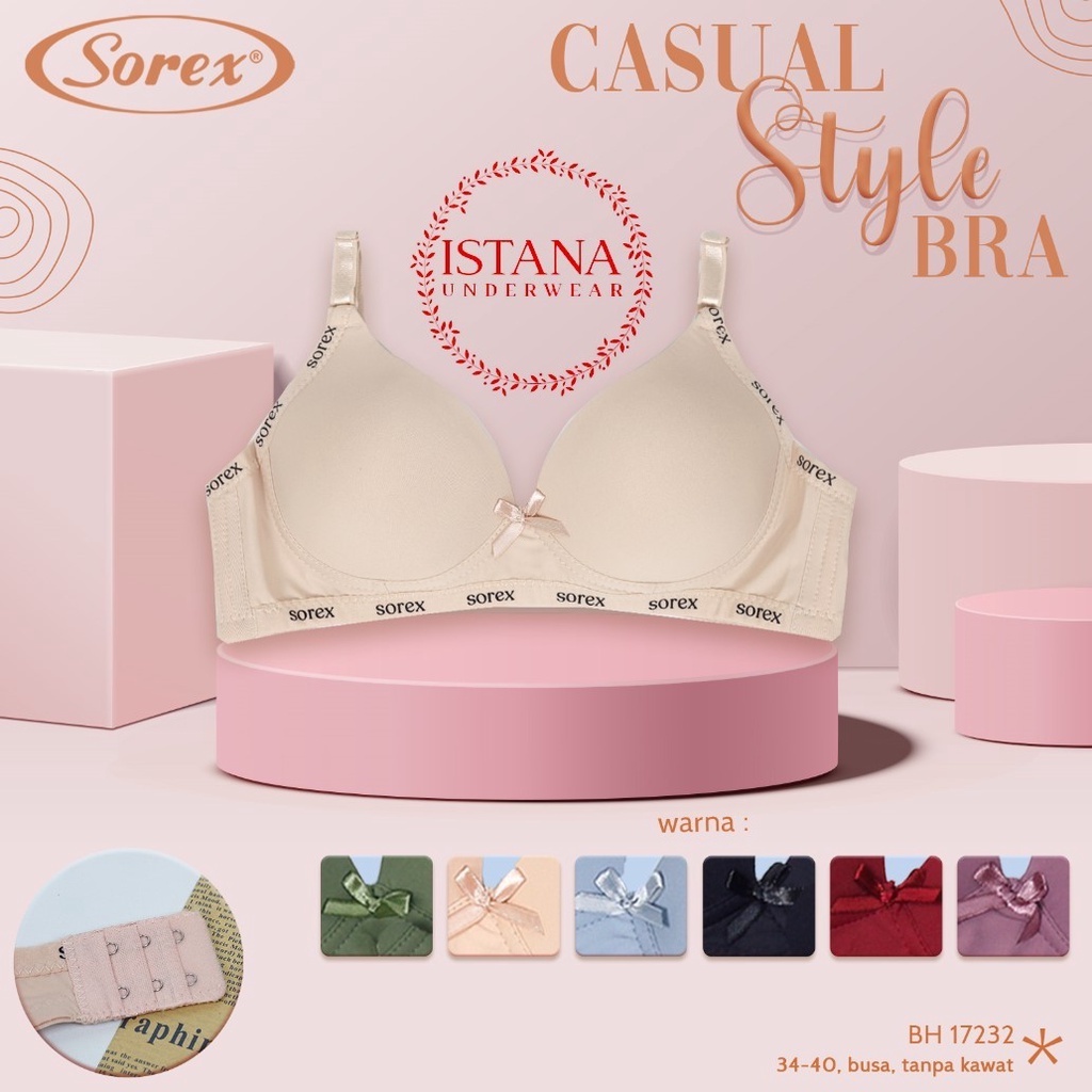 BH BRA DEWASA REMAJA SOREX CASUAL STYLE EXLUSIVE SILKY SOFT LEMBUT TANPA KAWAT CUP SEDANG 17232 BRASET