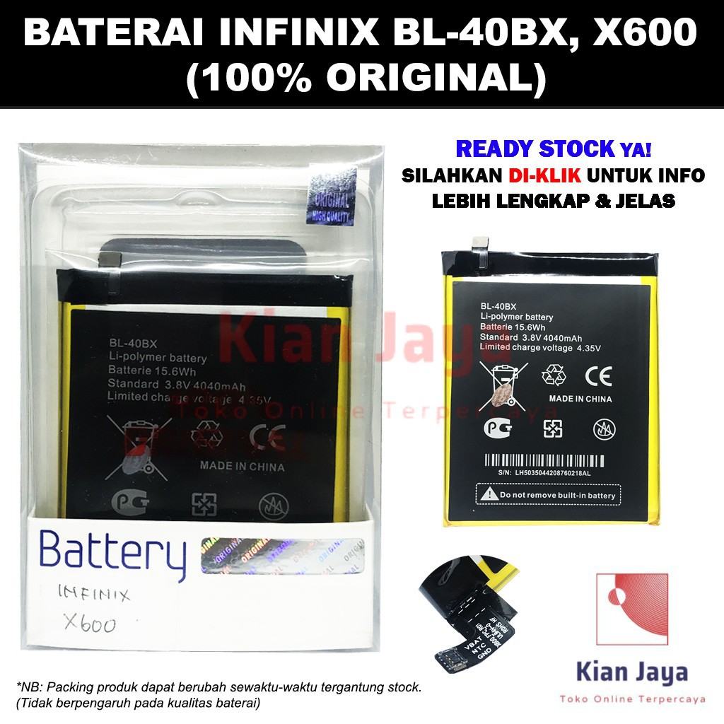 Baterai Original Handphone Infinix X600, BL-40BX, BL40BX Ori 100% Full Cell Battery