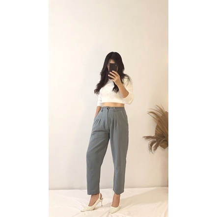 JOSHIN Celana wanita kulot polos kancing highwaist 03 - kulot pants seoul