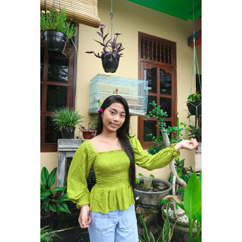 ELENA TOP LENGAN PANJANG + ATASAN SABRINA KERUT MURAH