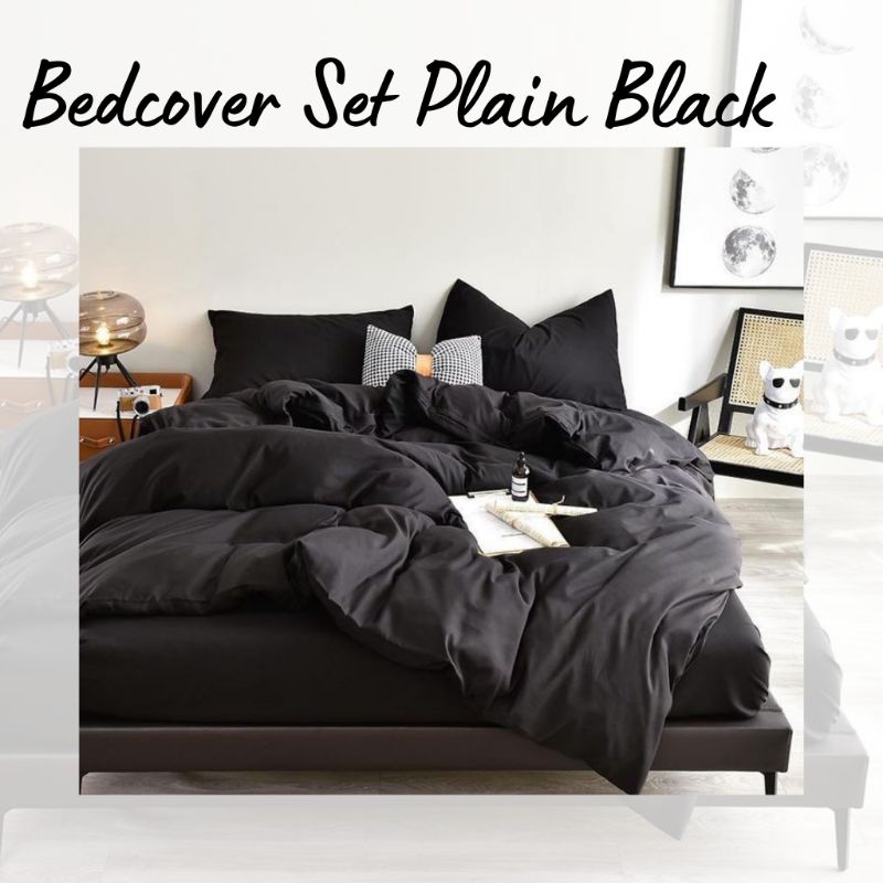 Bedcover Set Plain Black Hitam Polos Tanpa Embos 90 100 120 160x200 180x200