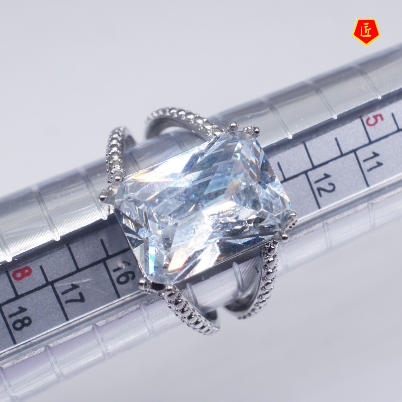 [Ready Stock]Exaggerated Square Diamond Ring Female Fashion Personality