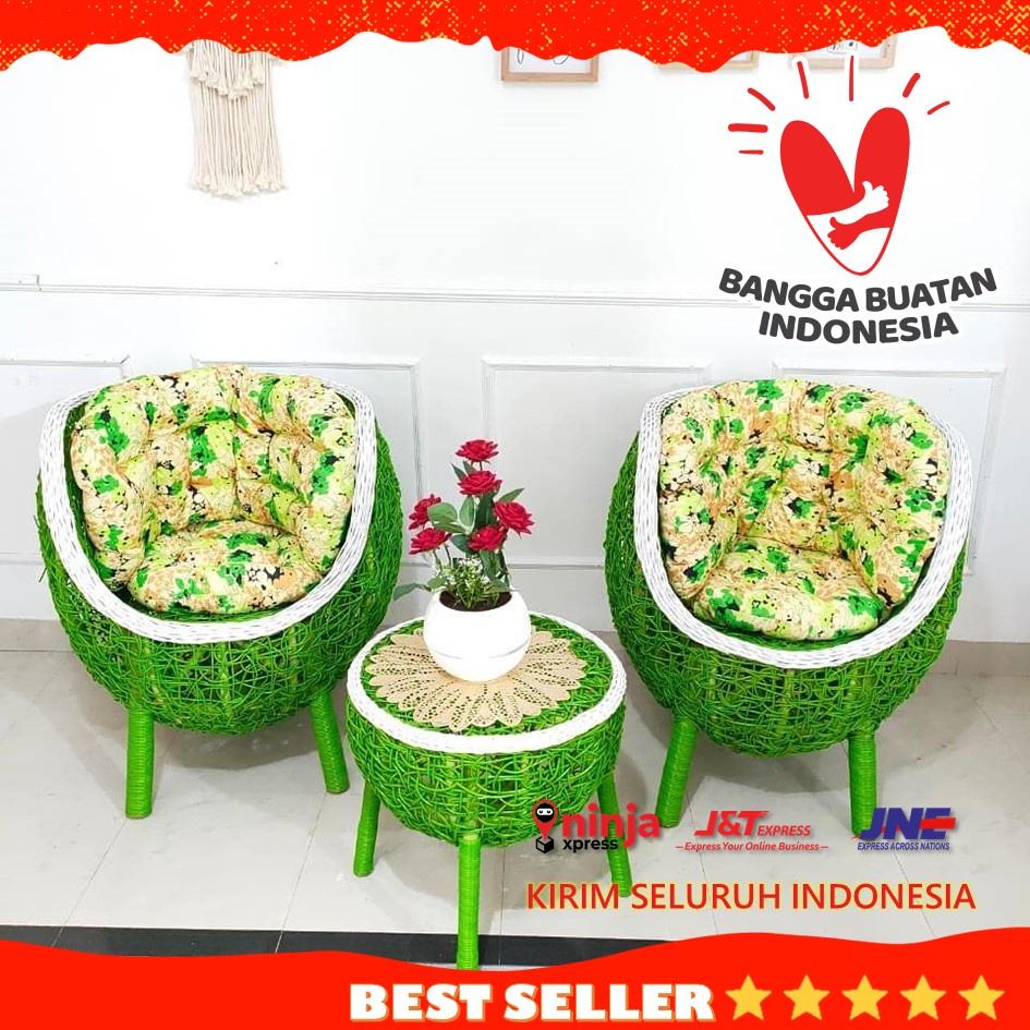 Kursi Teras Brekele Cantik Furniture Rotan Sintetis Full Jok Busa