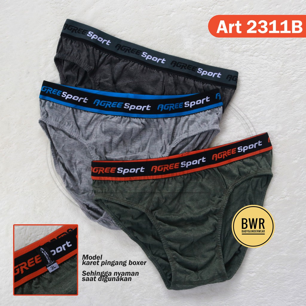 [ 3pc ] AGREE | CD AGREE Sport 2311B ABU | Celana Dalam Pria Karet Boxer Abu Abu