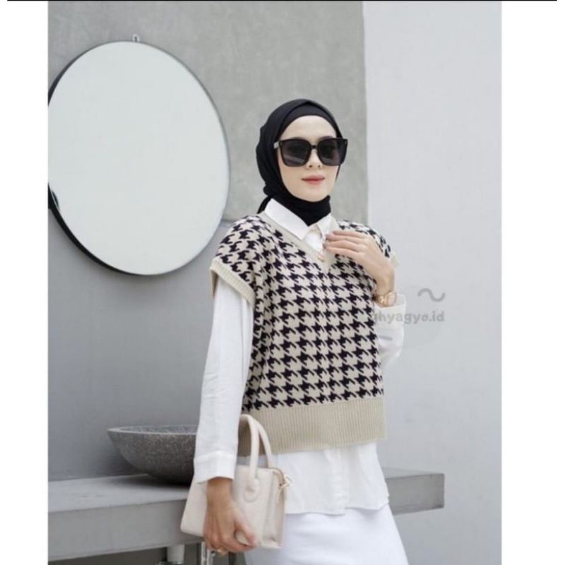 Jennie Vest rajut Houndstooth PREMIUM Import Vest Import Komputer Koreanstyle