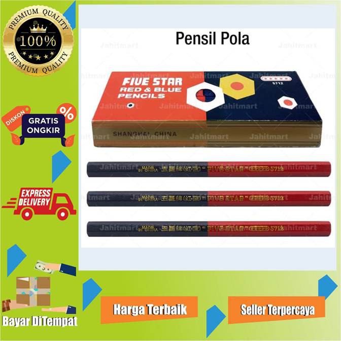 

ORIGINAL ORIGINAL PENSIL MERAH BIRU BESAR / PENSIL POLA MERAH BIRU BESAR ISI 3PCS JHTMART