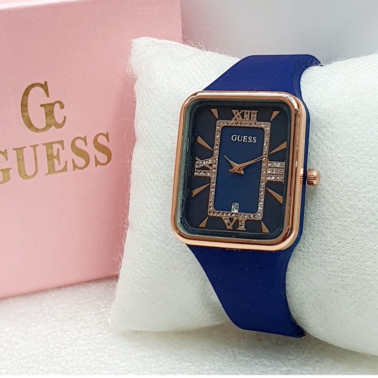 BEST SELLER JAM TANGAN WANITA GUESS J40 TALI RUBBER TANGGAL AKTIF BODY SEGI DM 3.5CM FREE BOX &amp; BATERAI || JAM TANGAN FASHION WANITA JAM TANGAN CEWEK MURAH