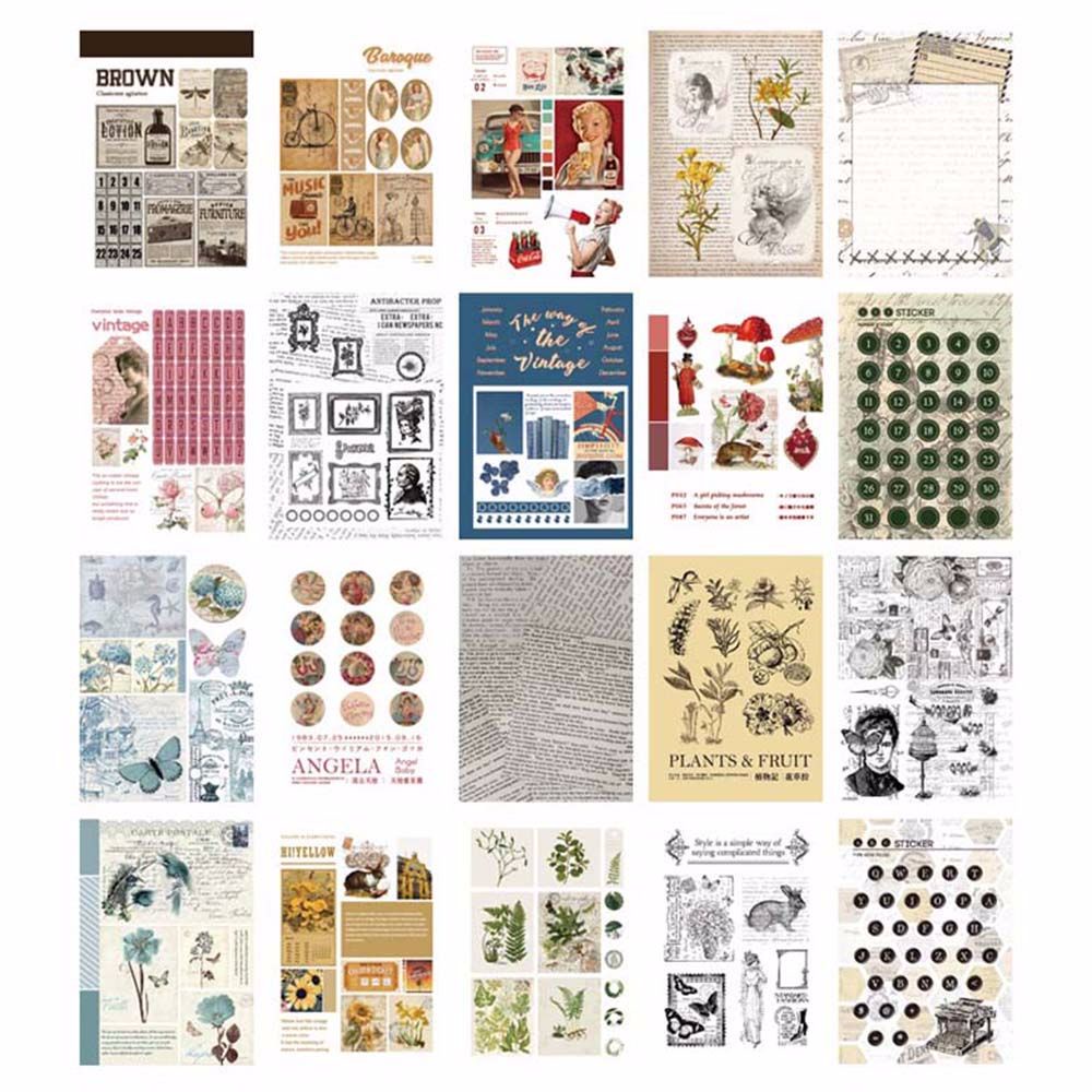 ELEGANT DIY Scrapbook 20 Page Stationery Sticker Decoration Stickers Notebook Sticker Set Cute INS Style Journal Diary Stickers Cartoon Bear Vintage Rosy Posy