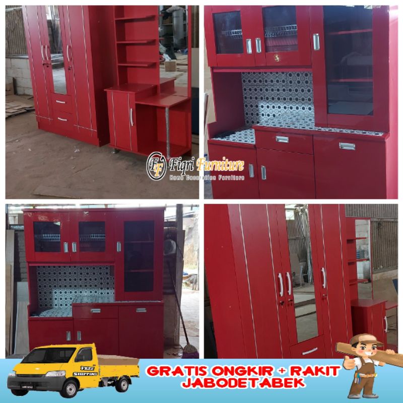 PAKET LEMARI MEJA RIAS DAN RAK SAYUR