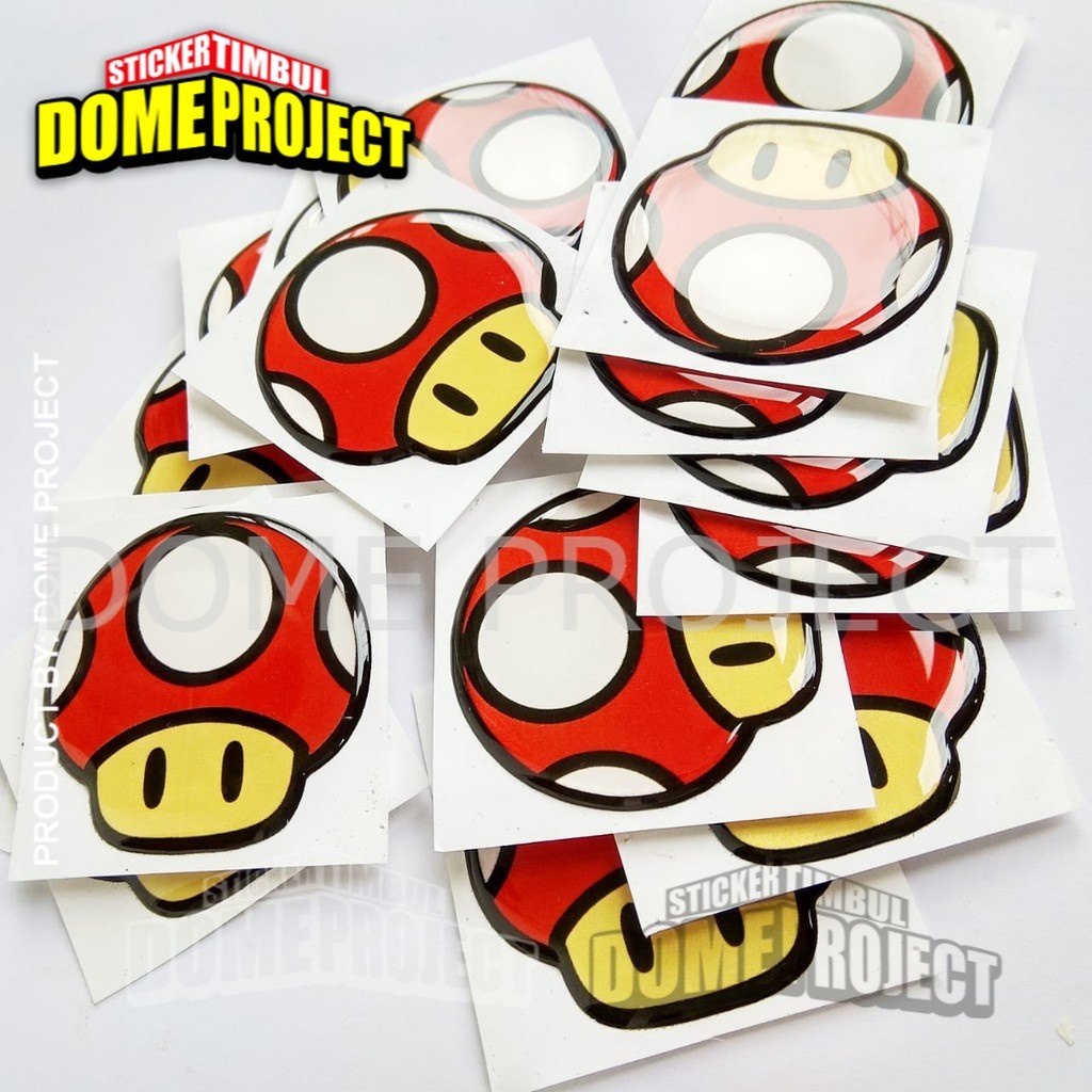 RED MUSHROOM MARIO BROS EMBLEM STIKER RESIN LENTUR STICKER OUTDOOR STIKER MOTOR