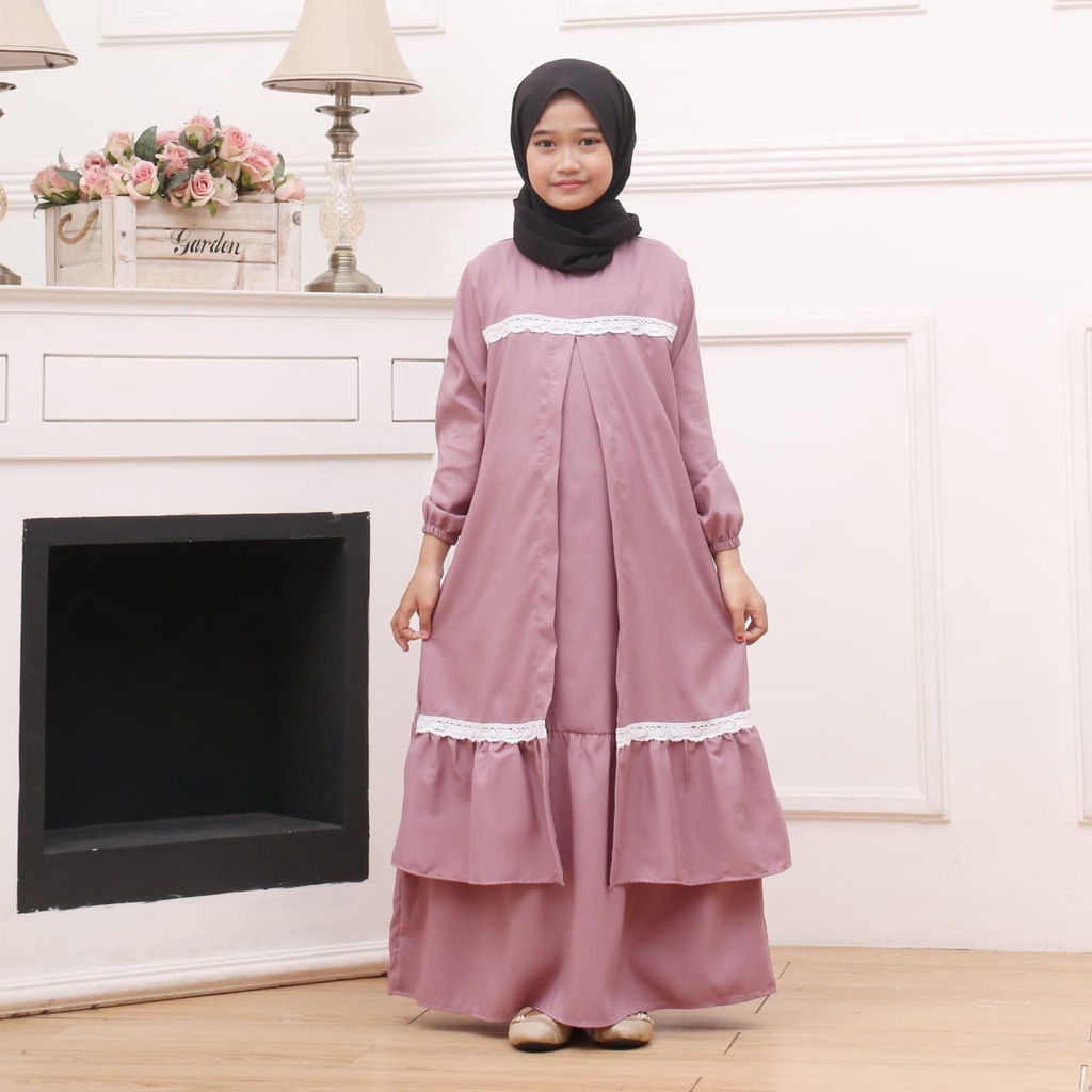 GAMIS ANAK PEREMPUAN MODEL RENDA BAHAN KATUN POLIMIKRO | BAJU MUSLIM ANAK PEREMPUAN TERBARU USIA 5 - 11 TAHUN