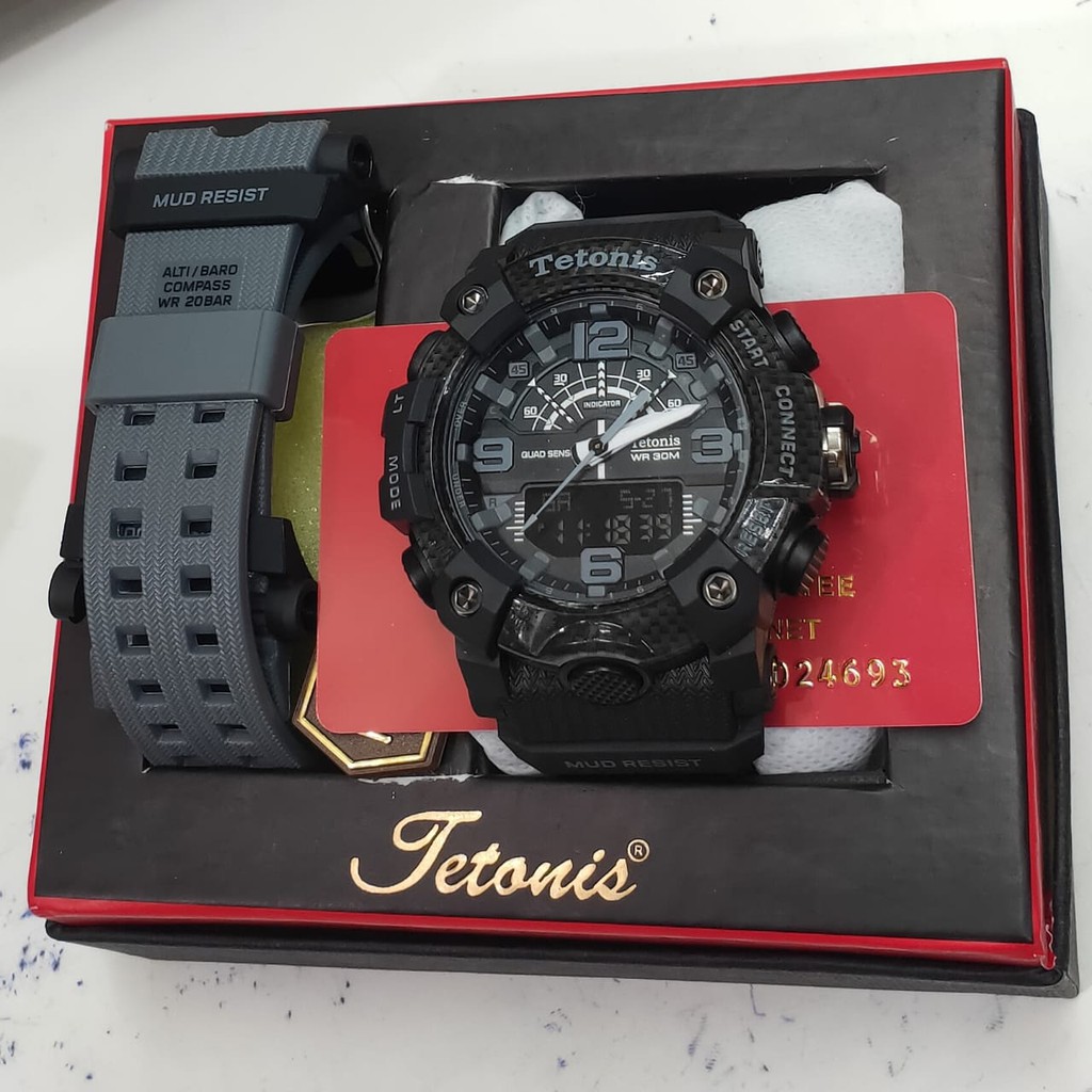 JAM TANGAN PRIA ORIGINAL TETONIS DOUBLE TIME - DIAMETER 4,8 CM - FREE TALI RUBBER