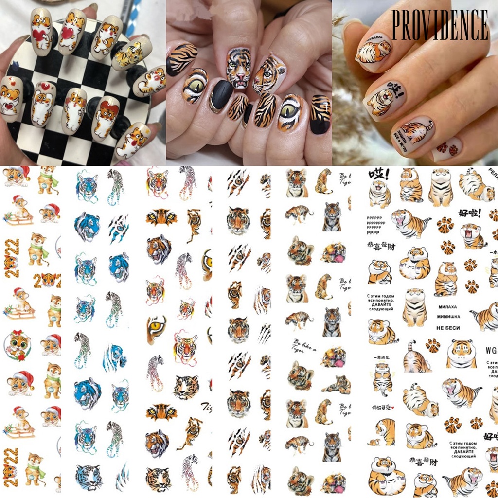 Providence Stiker Kuku Motif Kartun Harimau / Tahun Baru Imlek Untuk Manicure / Nail Art