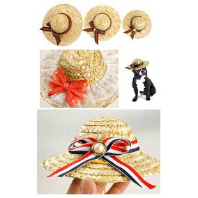 Topi Kucing Aksesoris Kucing Anjing Hewan Pelilharaan Lucu Topi Anyaman Pita Cantik