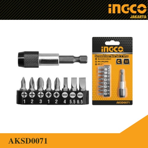 Mata Bor Obeng Set 9 Pcs Magnetic Screwdriver Bits Set INGCO AKSD0071