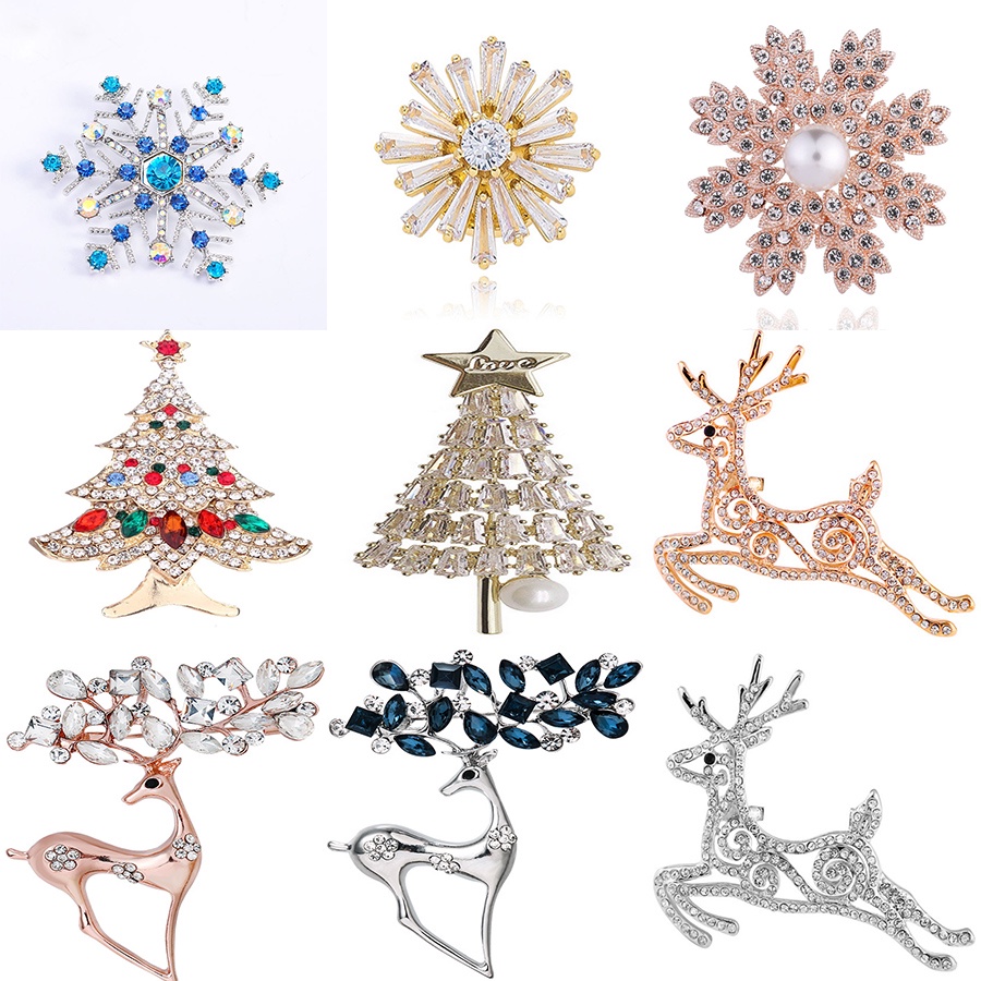 Christmas tree milu deer snowflake colored diamond five-pointed star diamond animal brooch holiday jewelry gift