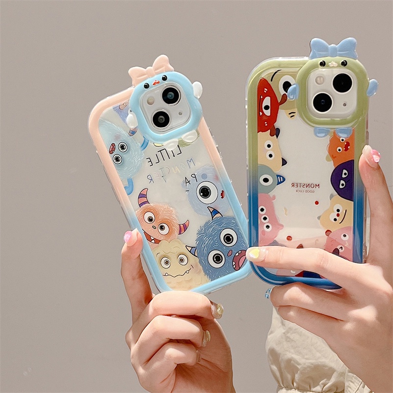 Soft Case Pelindung Lensa Kamera Anti Jatuh Desain Monster Kecil Untuk iPhone 14 13 12 11 Pro Max X Xr Xs Max 7 8 6 6s Plus SE 2020