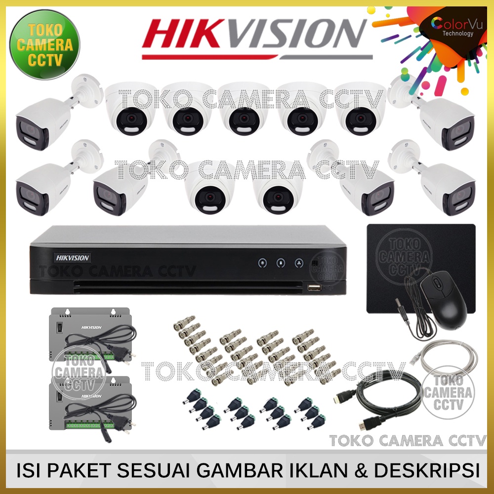 PAKET CCTV HIKVISION COLORVU 5MP 16 CHANNEL 13 KAMERA