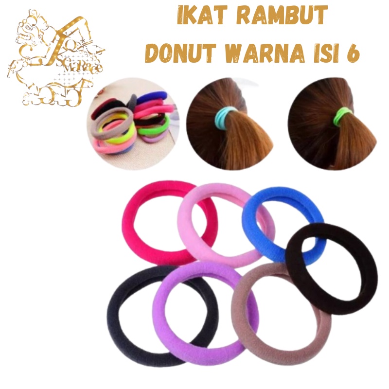 IKAT RAMBUT DONUT BESAR WARNA ISI 6