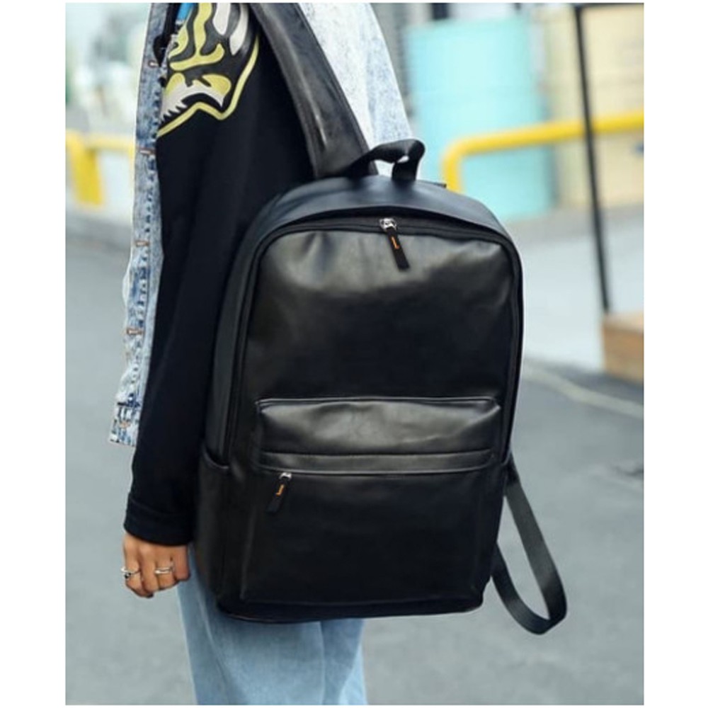 SHOPEE 6.6 SUPER SALE!! Fashion Pria Tas Ransel Kulit Import K-185003 Tas Ransel Kerja Anti Air Tas Sekolah #Black