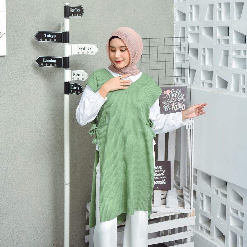 VEST ROMPI RAJUT TALI PANJANG/ VEST TUNIK/ VEST KEKINIAN