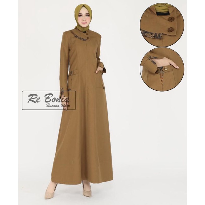 gamis rebonia / gamis pemda / gamis guru wanita / gamis guru / gamis pns coklat tua