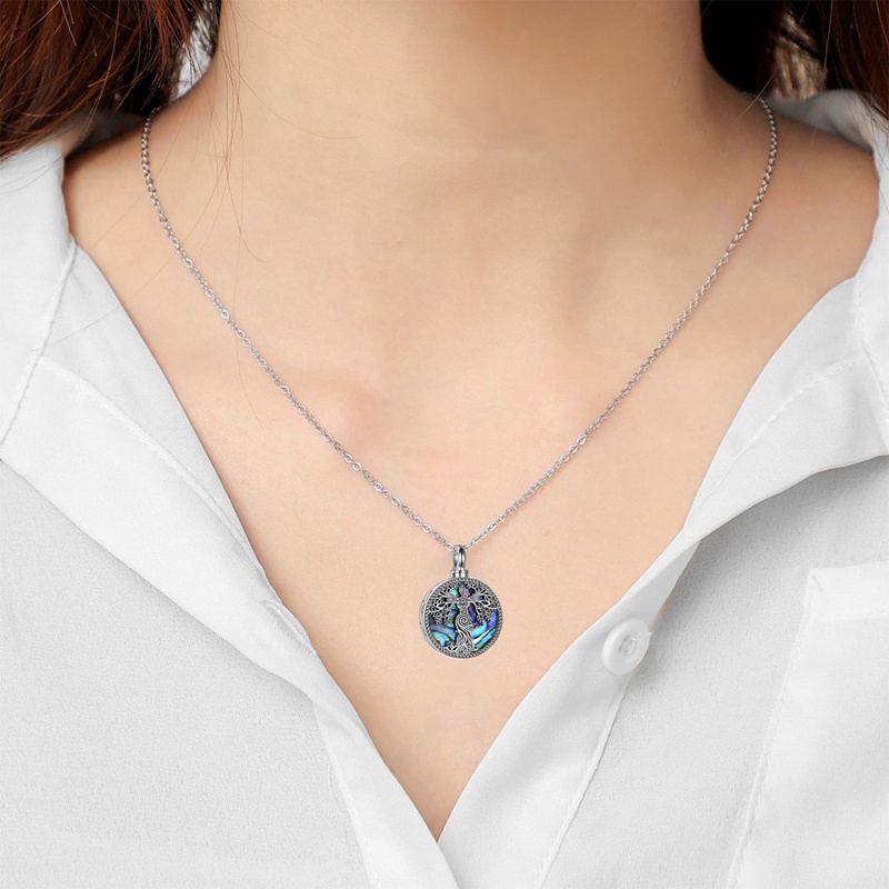 Fancyqube Kalung Desain Pohon Kehidupan Bahan Sterling Silver Untuk Kremasi