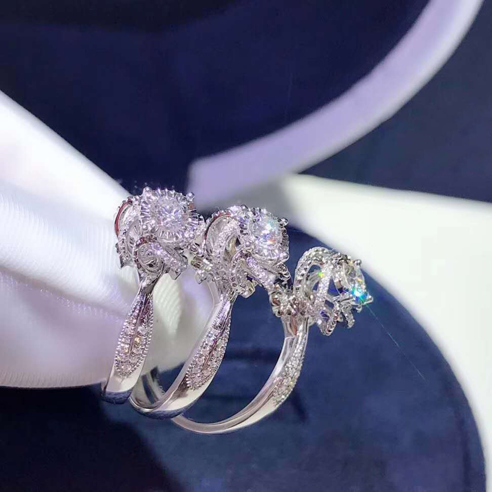 Hu Hu Hu Hu Hu Alat Bantu Pasang Kacamata♡ Cincin Pernikahanpertunangan Desain Bunga Hollow Hias Cubic Zirconia Untuk Wanita