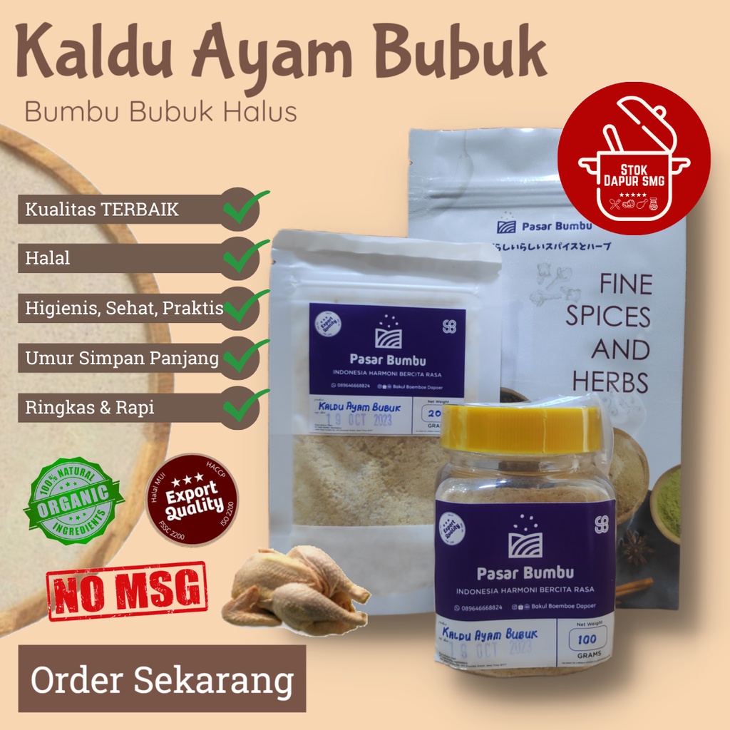 

Pasar Bumbu Kaldu Ayam Bubuk Non MSG / Chicken Stock Powder Pouch Refill 20gr 50gr 100gr Botol 100gr