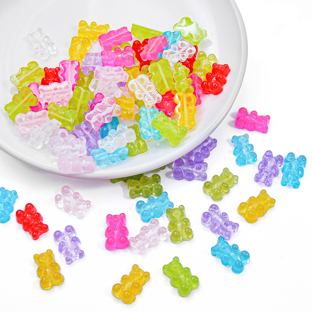 10pcs 17x11mm Candy Color Gummy Mini Bear Charms for Making Cute Earrings Pendants Necklaces DIY Creative Jewelry Finding